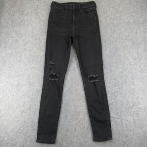 American Eagle Super Hi-Rise Jegging Black Distressed Jeans Size 6 Regular